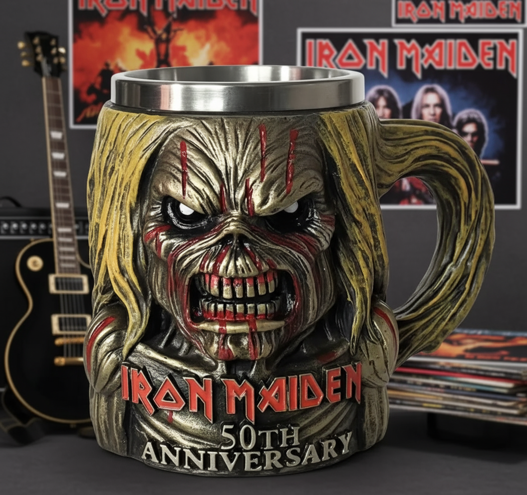 Iron Maiden tankard front view in metalhead's room
