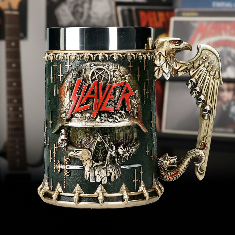 Slayer tankard front view in metalhead's room