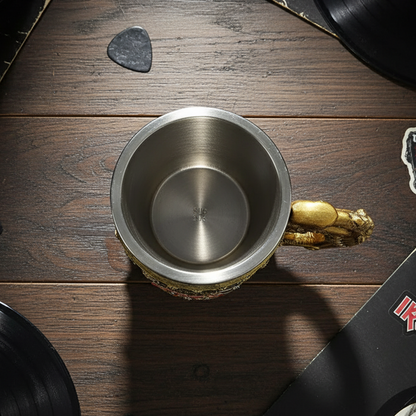 Slayer tankard overhead view on metalhead's desk