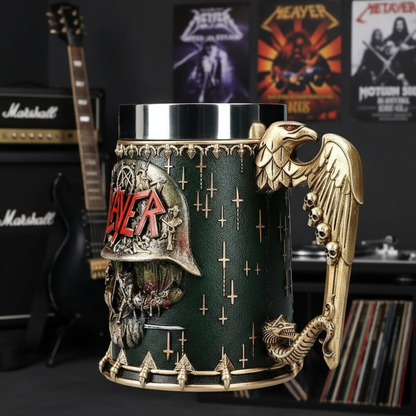 Slayer tankard side view in metalhead's room